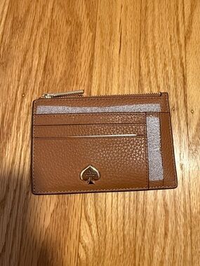 kate spade Cognac Pebbled Leather Card Case with Gold Spade